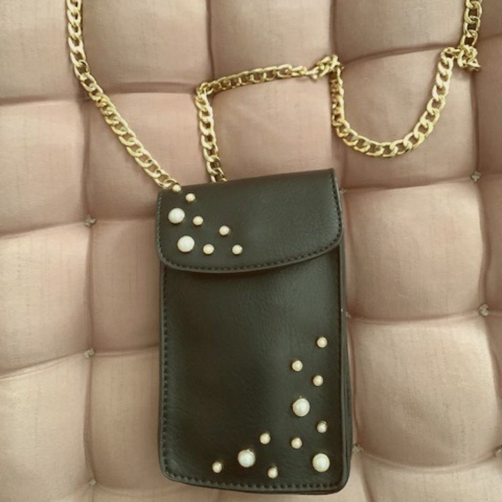 Black (faux) leather phone cross body mobile phone bag (added more photos)